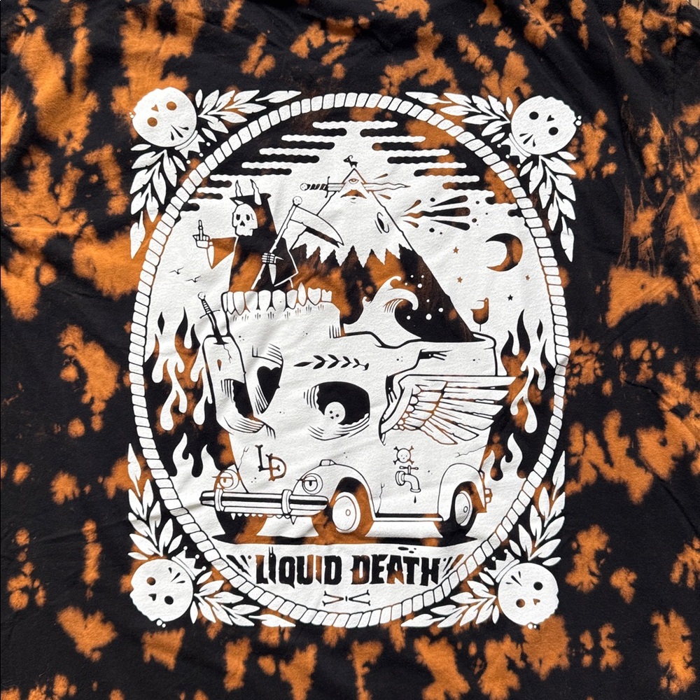 NWOT Liquid Death Van Black and Brown Tie Dye Cotton T-Shirt Men’s Large - Picture 2 of 8